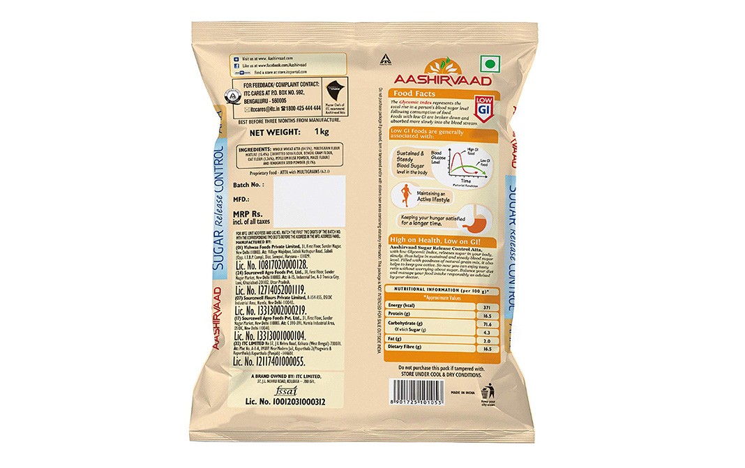 Aashirvaad Sugar Release Control Atta Pack 1 kilogram - Reviews ...