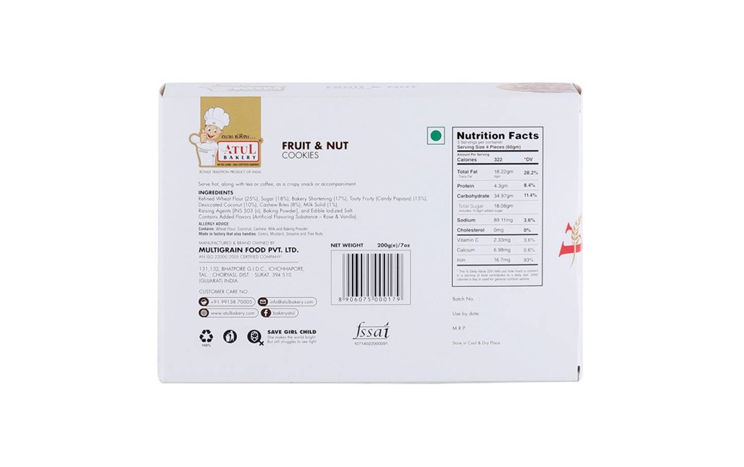 Atul Bakery Fruit & Nut Cookies Box 200 grams - Reviews | Nutrition ...
