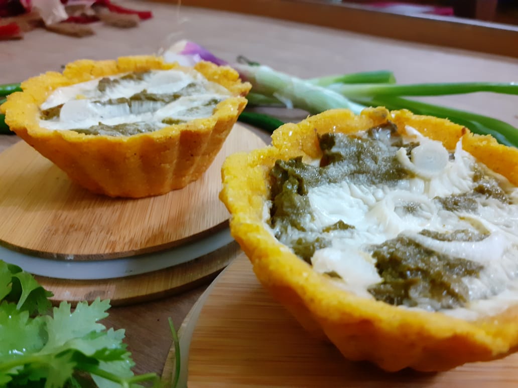 Mixed Saag Filled Cheesy Makka Tarts Recipe Mixed Saag Filled Cheesy Makka Tarts Recipe