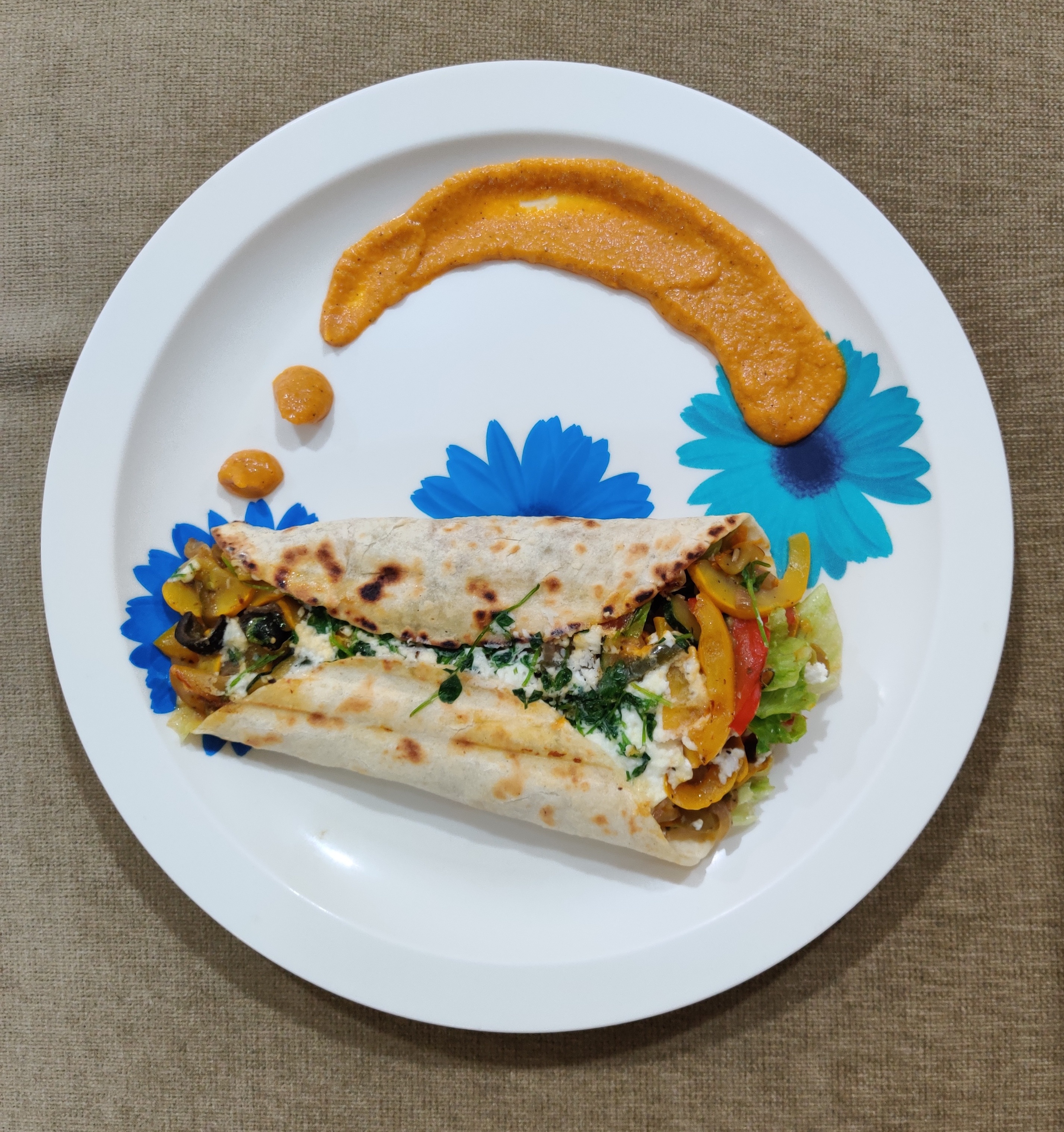 Spring vegetable wrap with Smokey carrot tomato dip Recipe Spring vegetable wrap with Smokey carrot tomato dip Recipe