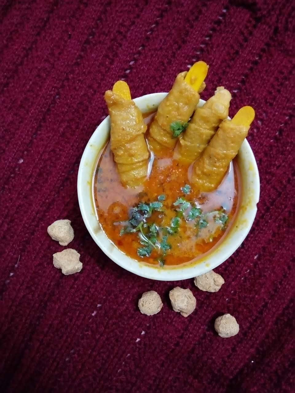 Soya chaap sticks in masala gravy Soya chaap sticks in masala gravy