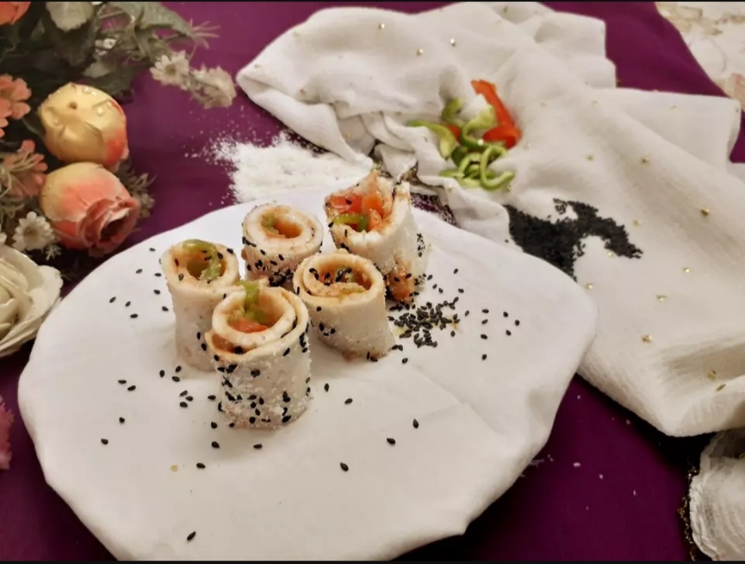 Dhokla sushi with bell peppers recipe Dhokla sushi with bell peppers recipe
