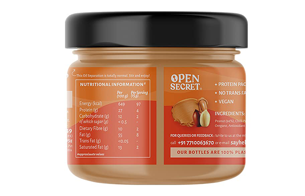 Open Secret Nutty Spread Spicy Peanut Butter   Glass Jar   