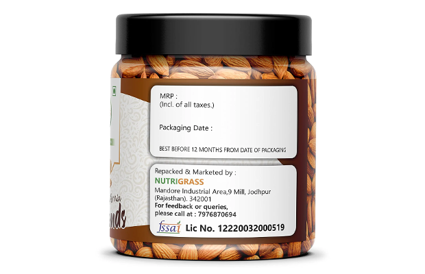 Nutrigrass California Almonds    Plastic Jar   