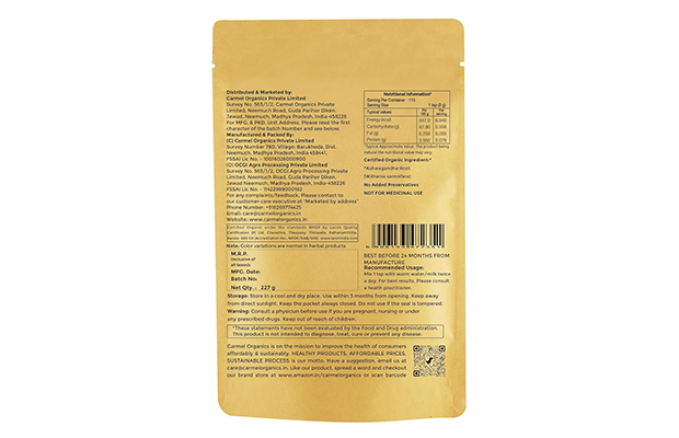 Carmel Organics Organic Ashwagandha Powder    Pack   