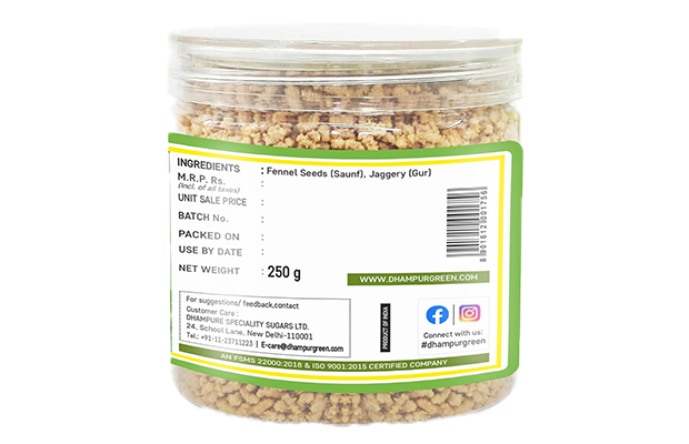 Dhampur Green Gur Saunf Jaggery Coated Fennel Seeds   Plastic Jar   