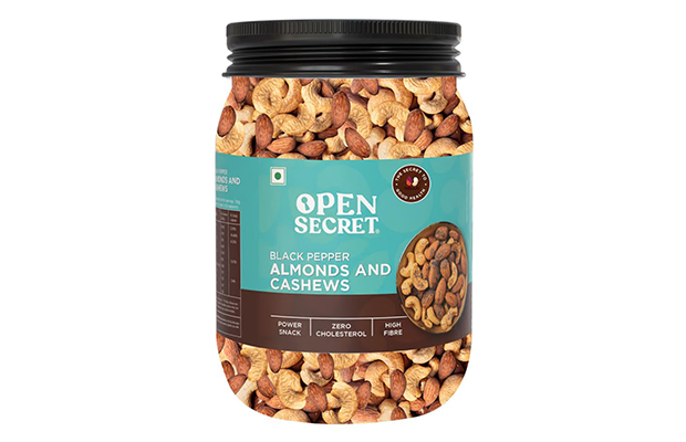 Open Secret Black Pepper Almonds And Cashews    Glass Jar   