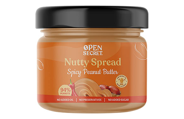 Open Secret Nutty Spread Spicy Peanut Butter  Glass Jar   