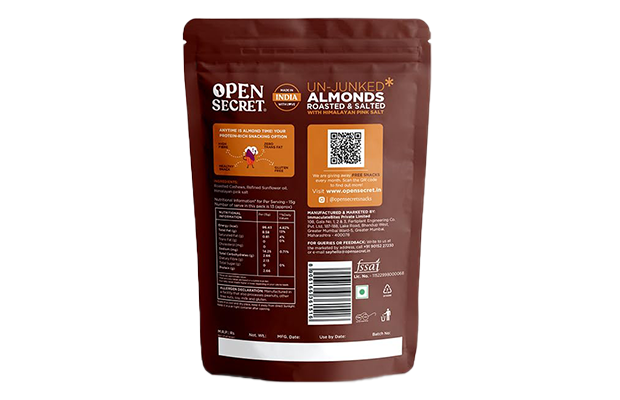 Open Secret Almonds Roasted & Salted With Himalayan Pink Salt-   Pack   