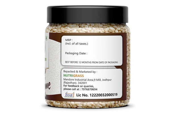 Nutrigrass White Sesame Seeds    Plastic Jar   
