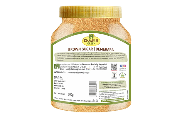 Dhampur Green Brown Sugar Demerara    Plastic Jar   