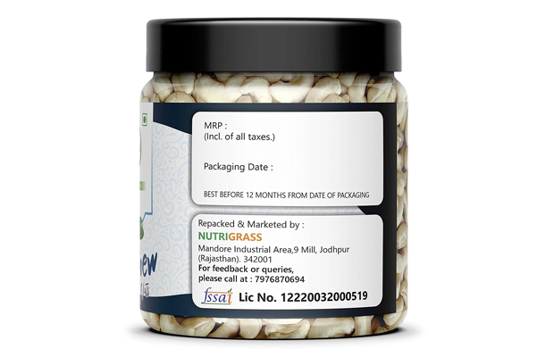 Nutrigrass Cashew Nuts    Plastic Jar   