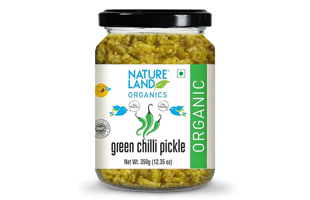 Natureland Organics Green Chilli Pickle    Glass Jar   