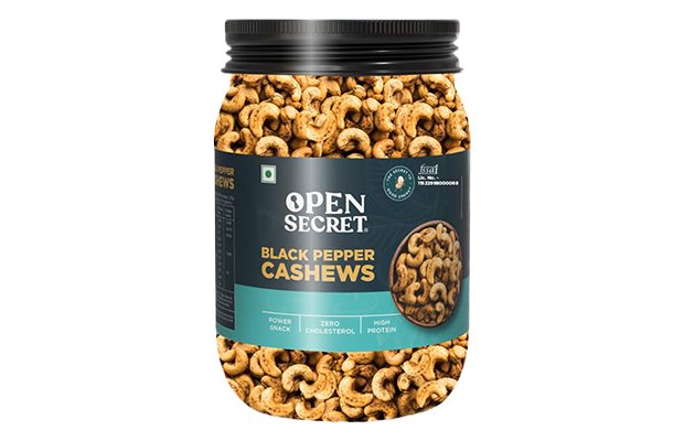 Open Secret Black Pepper Cashews    Glass Jar   